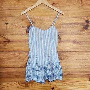 Gianni Bini Blue Striped Floral Romper